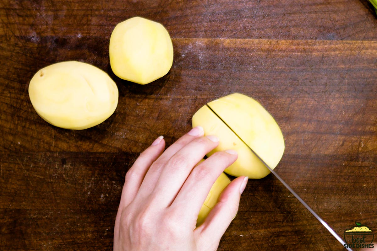 Slicing yukon gold potatoes
