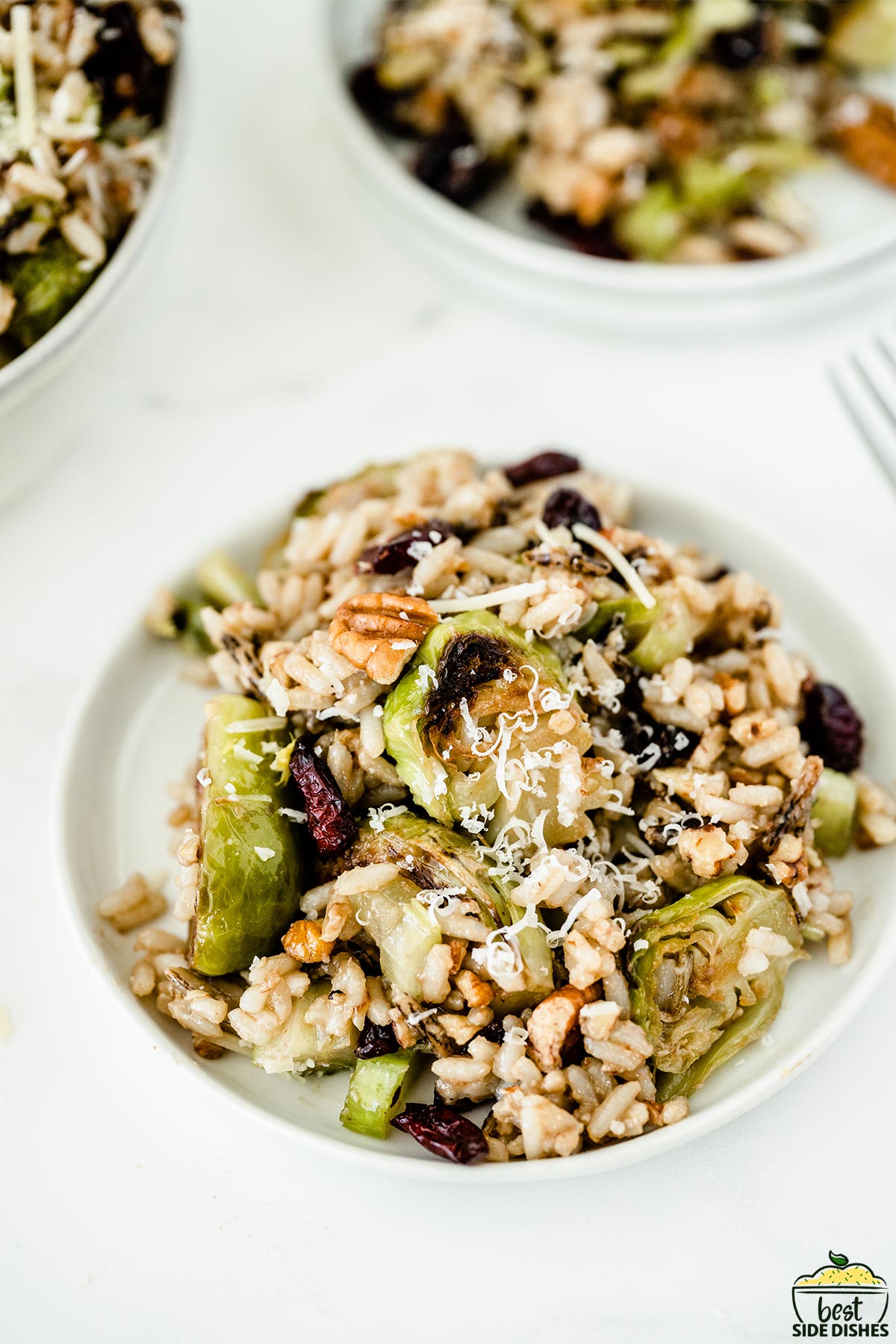 Brussels sprouts salad on a white plate