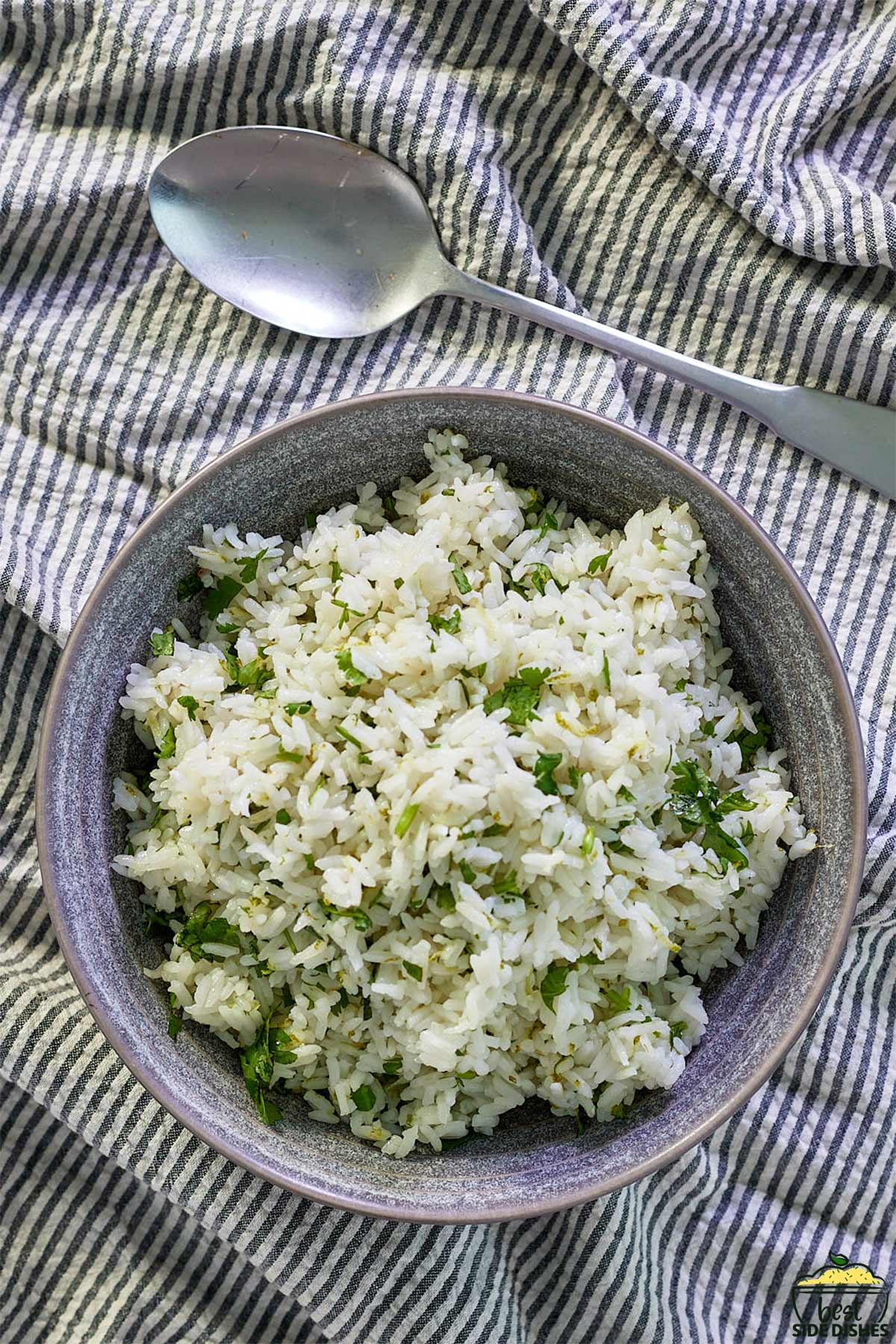 overhead shot of cilantro lime rice in a bowl