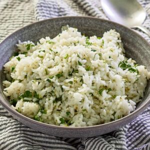 cilantro lime rice up close in a bowl