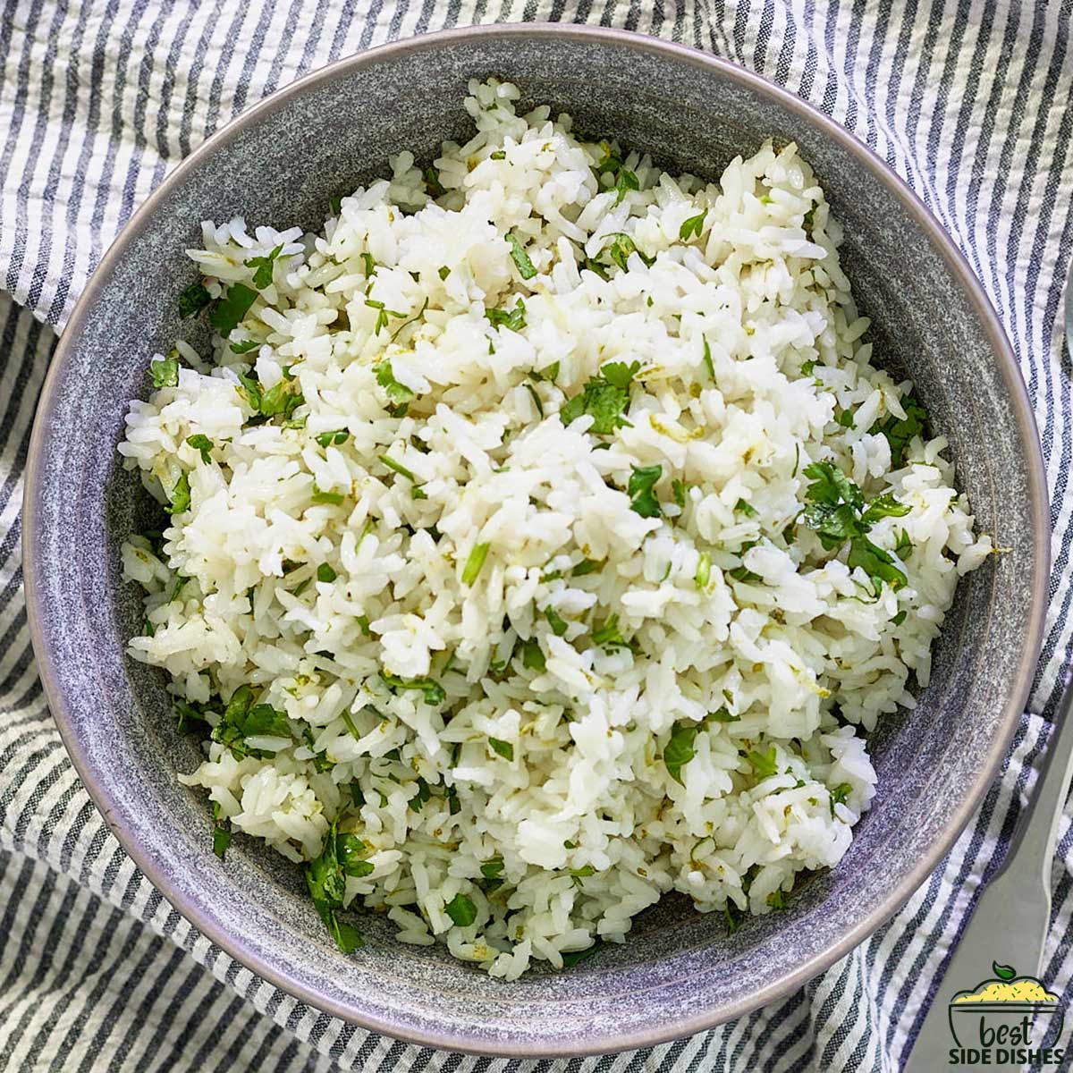 cilantro lime rice up close in a bowl