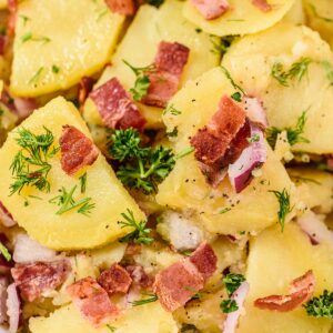 german potato salad with bacon up close