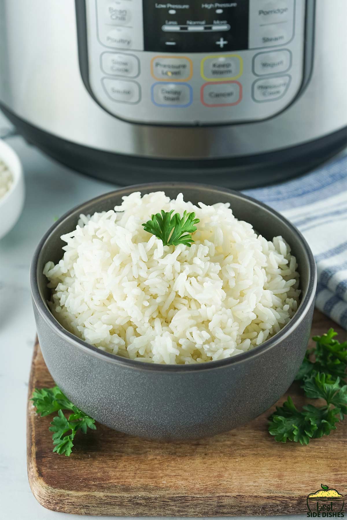 bowl of instant pot white rice with parsley