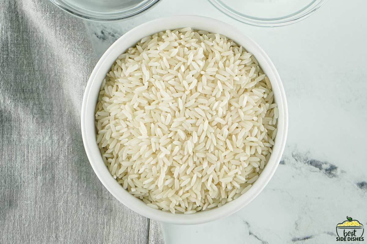 bowl of uncooked white rice