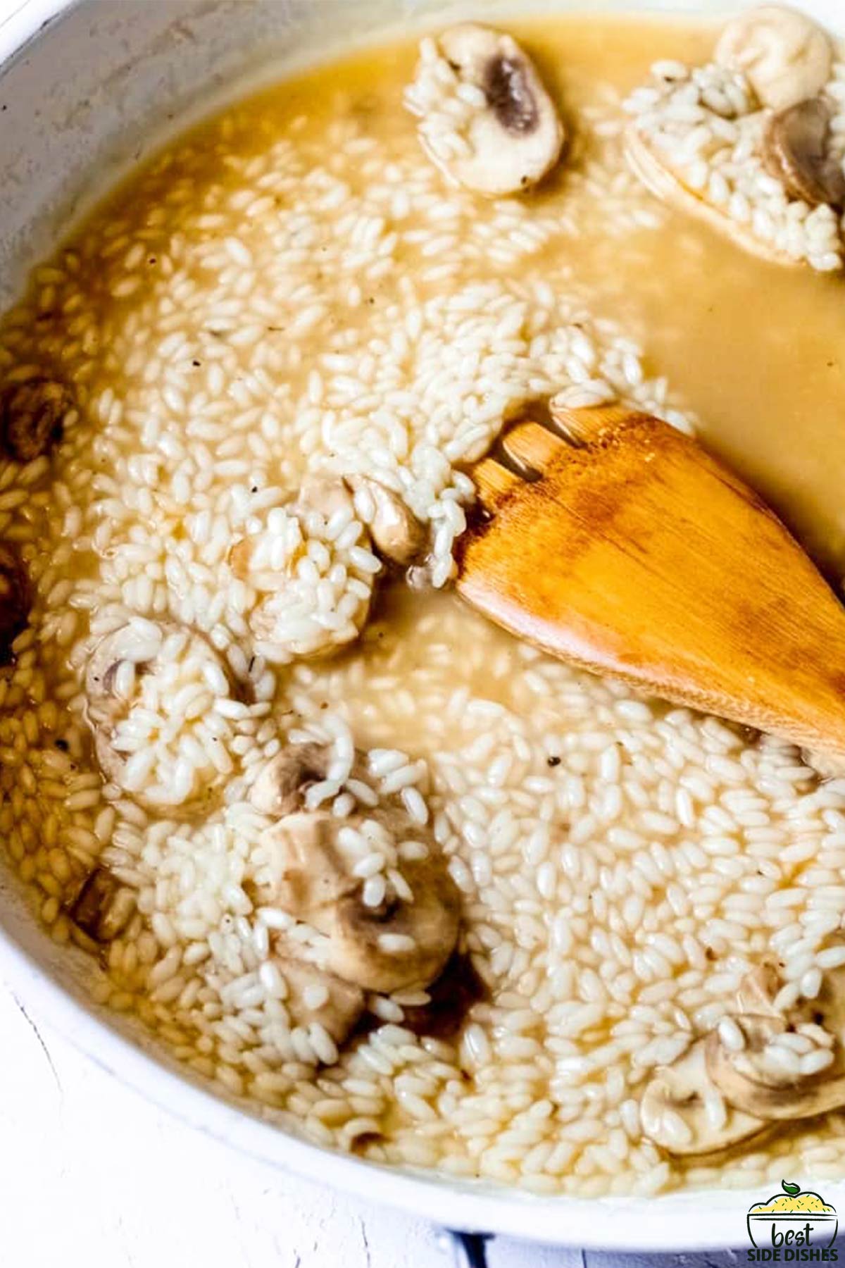 cooking mushroom risotto in a pot