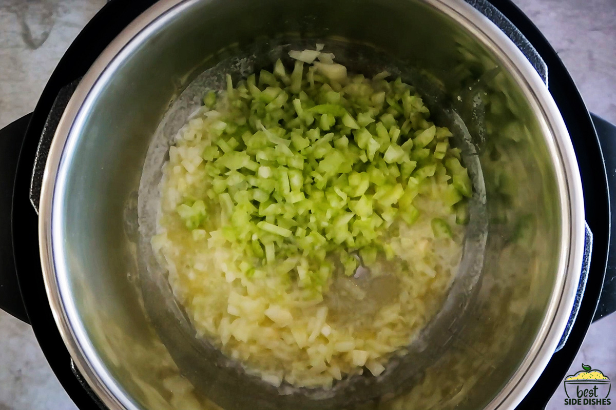 Cooking celery and onions in the instant pot for instant pot stuffing