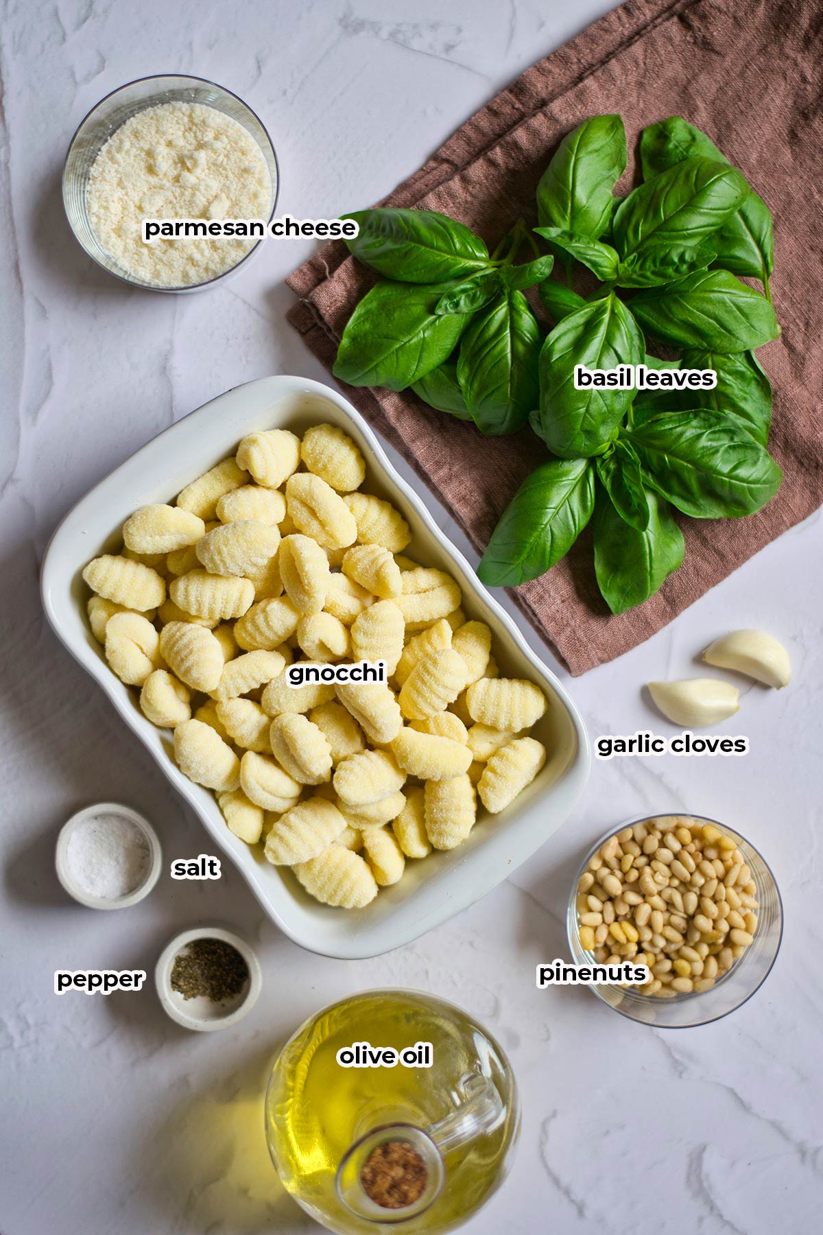 pesto gnocchi ingredients laid out