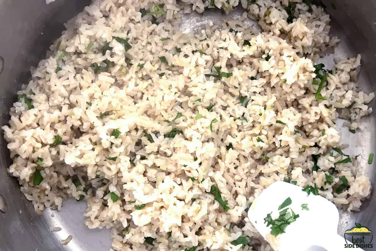cilantro lime rice in a pan